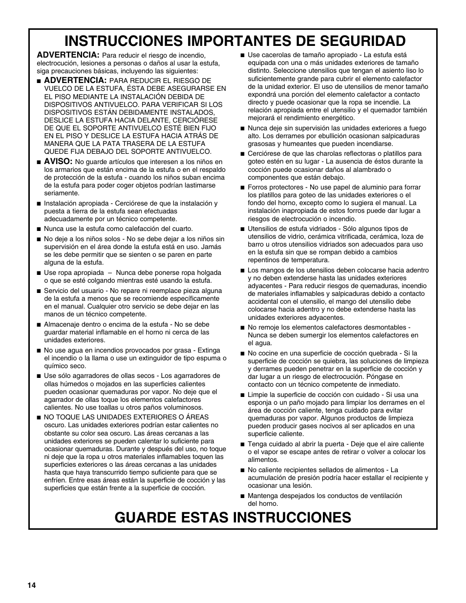 Advertencia, Aviso | Estate W10175655A User Manual | Page 14 / 24