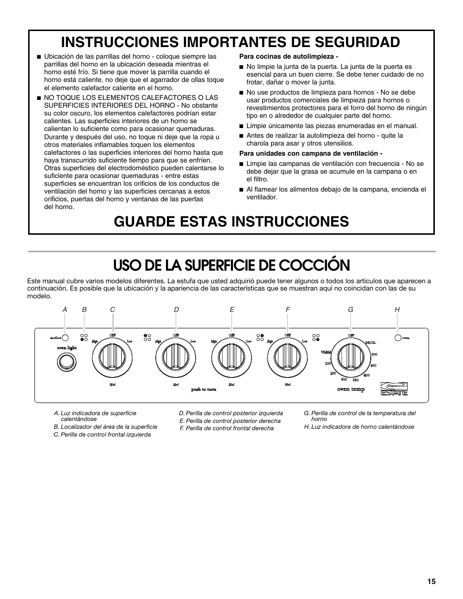 Uso de la superficie de cocción | Estate W10175655A User Manual | Page 15 / 24