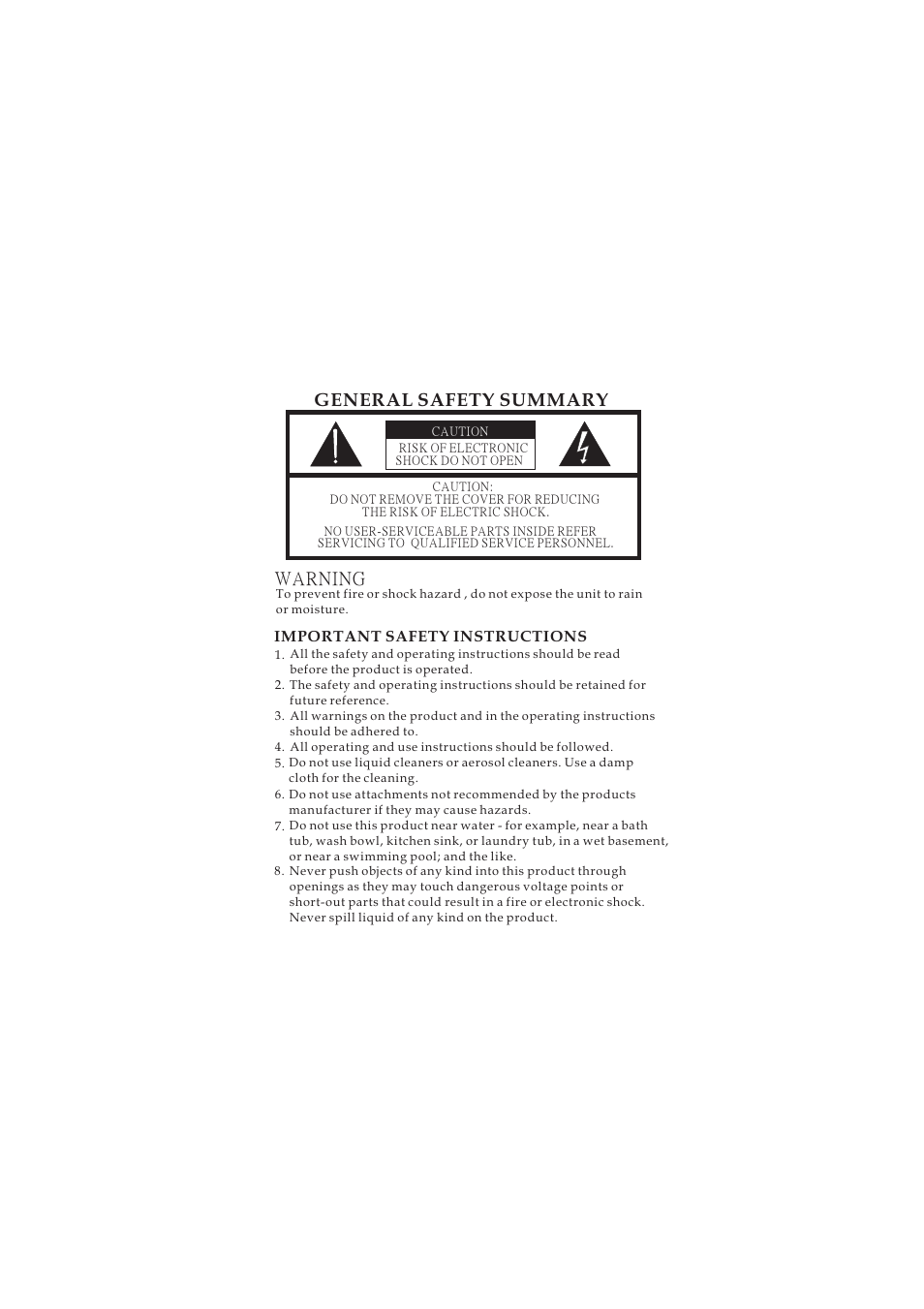 General safety summary warning | ELANsat Tech Wireless Digital Audio User Manual | Page 2 / 11