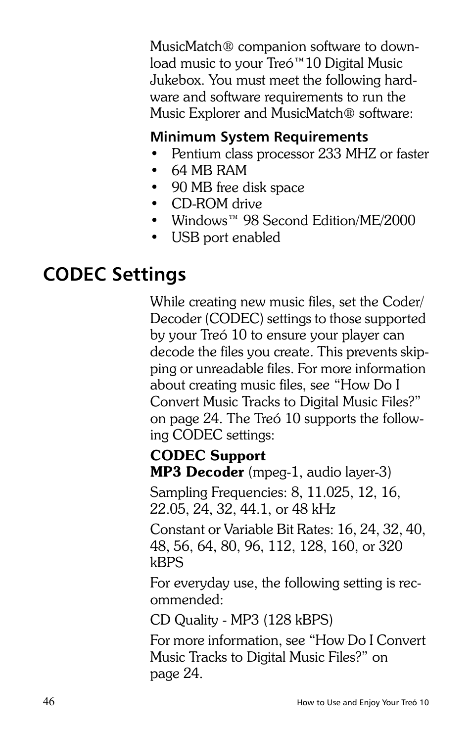 Codec settings | E.Digital Treo 10 User Manual | Page 54 / 64