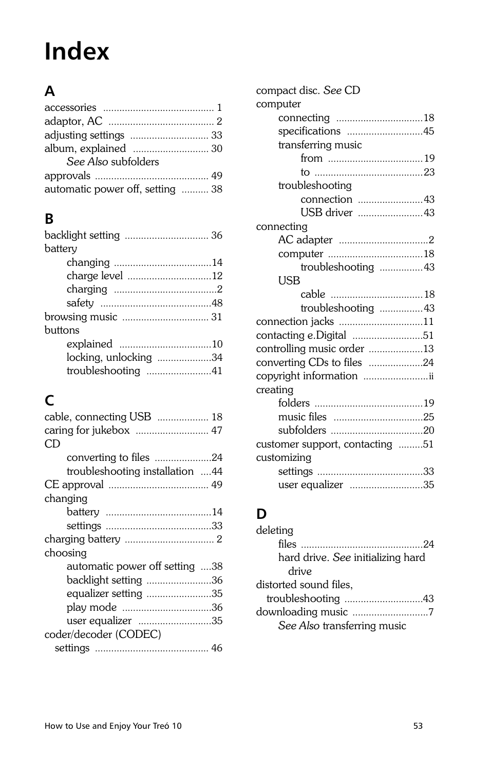 Index | E.Digital Treo 10 User Manual | Page 61 / 64