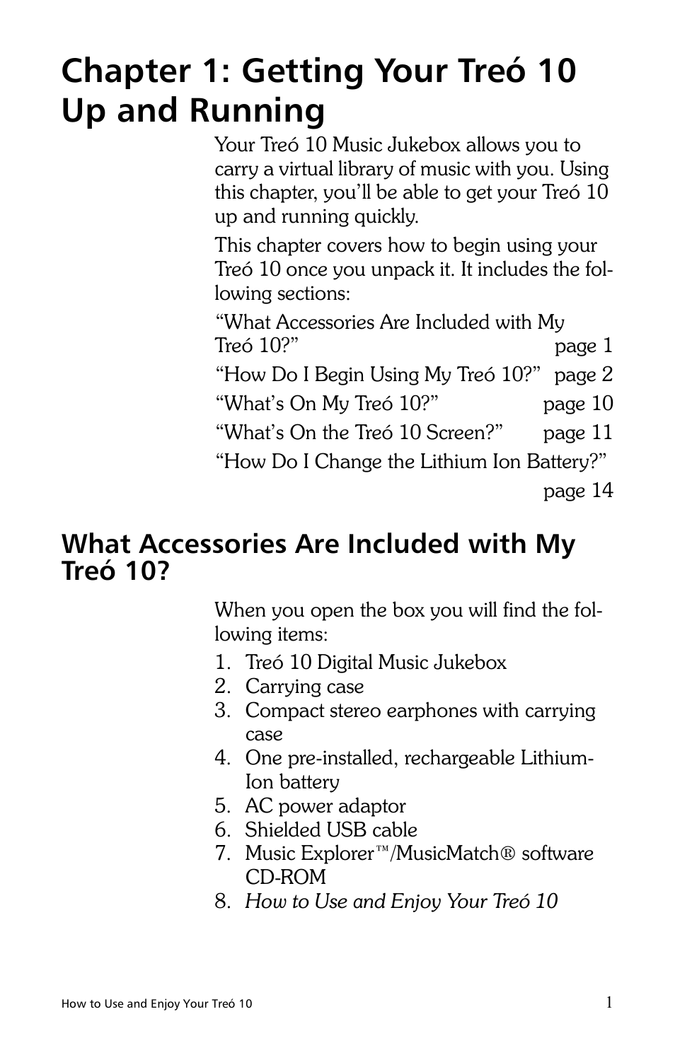 Chapter 1: getting your treó 10 up and running, What accessories are included with my treó 10 | E.Digital Treo 10 User Manual | Page 9 / 64