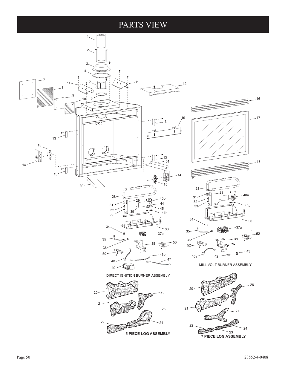 Parts view | Empire Comfort Systems DVD32FP3 User Manual | Page 50 / 60