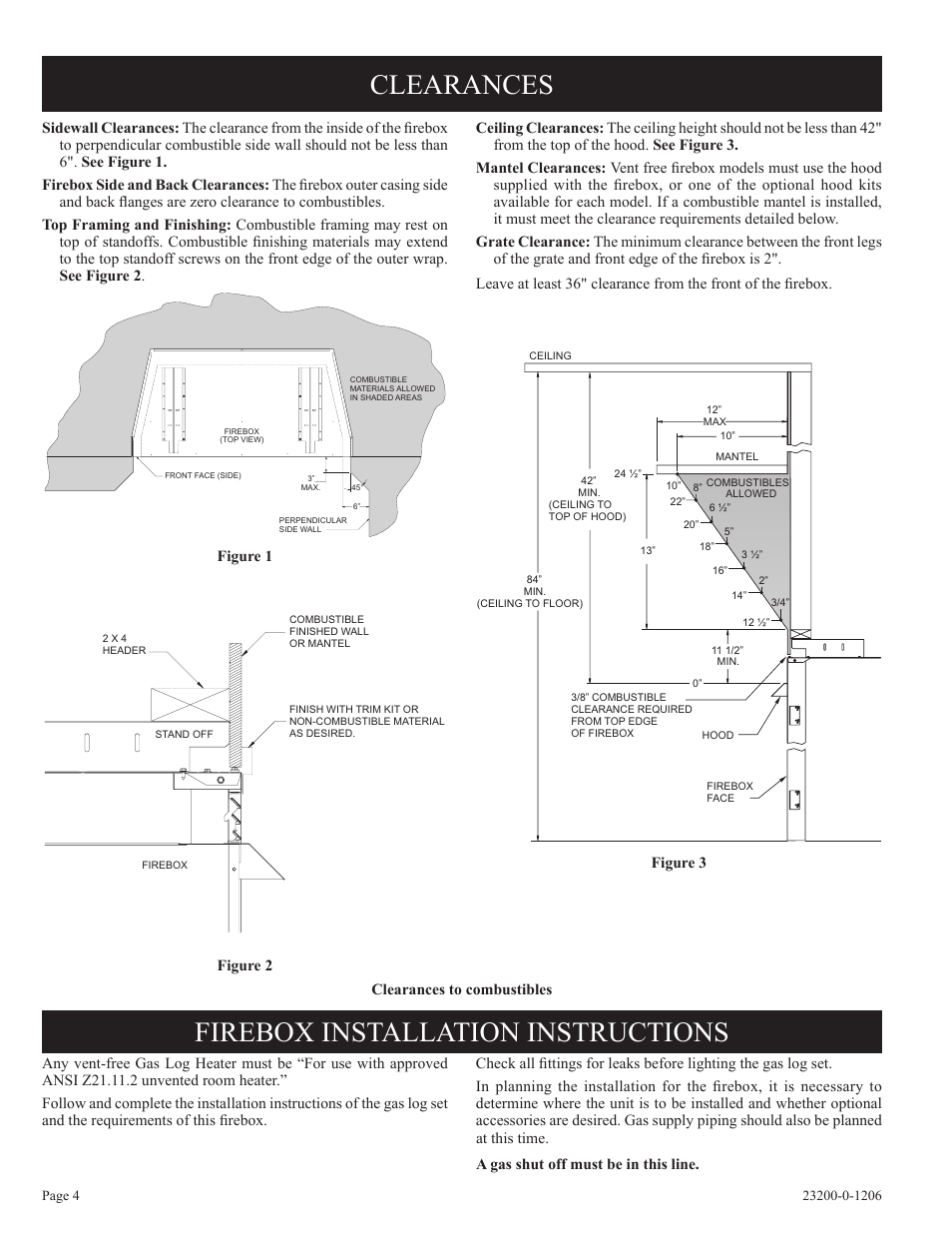 Clearances firebox installation instructions | Empire Comfort Systems VFD36FB2DF-1 User Manual | Page 4 / 20