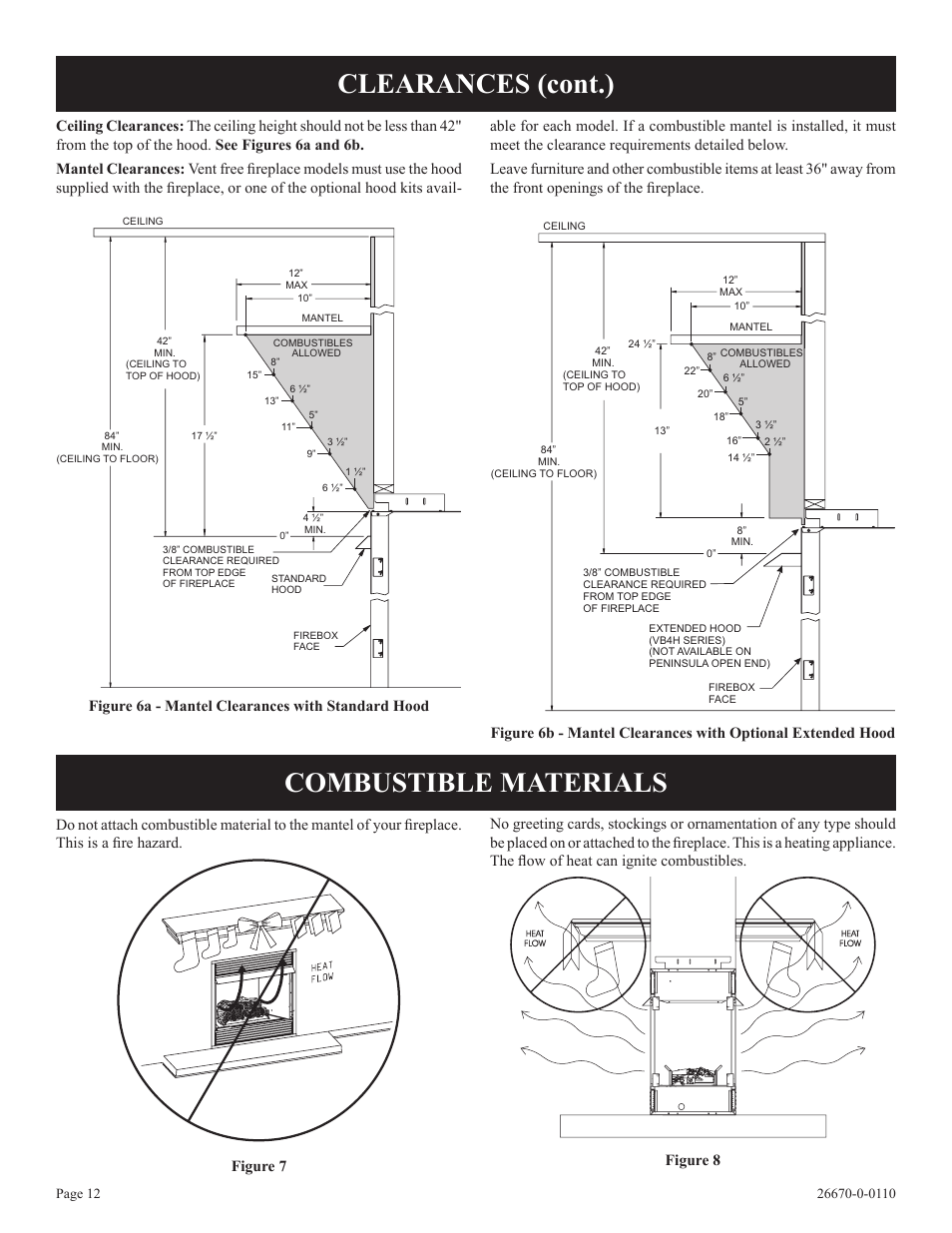 Clearances (cont.), Combustible materials | Empire Comfort Systems VFP36SP32EN-2 User Manual | Page 12 / 40