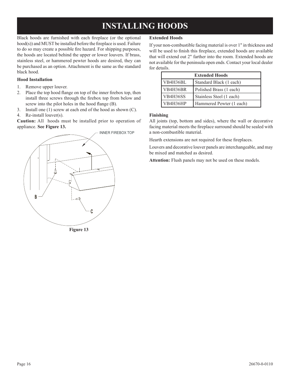 Installing hoods | Empire Comfort Systems VFP36SP32EN-2 User Manual | Page 16 / 40