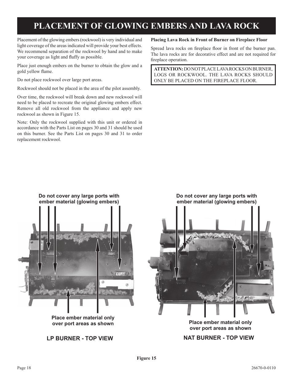 Placement of glowing embers and lava rock | Empire Comfort Systems VFP36SP32EN-2 User Manual | Page 18 / 40