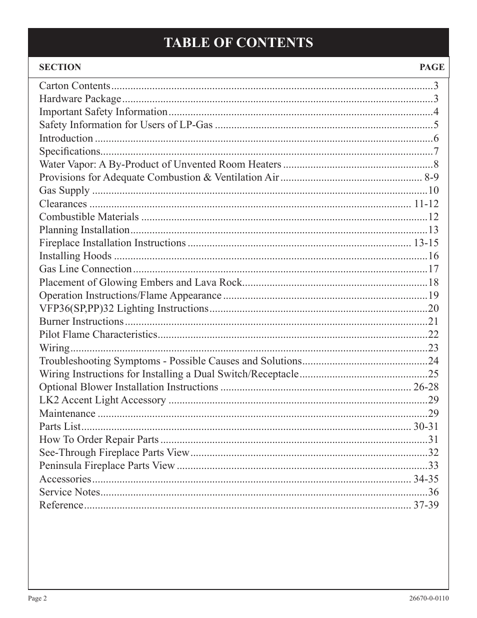 Empire Comfort Systems VFP36SP32EN-2 User Manual | Page 2 / 40
