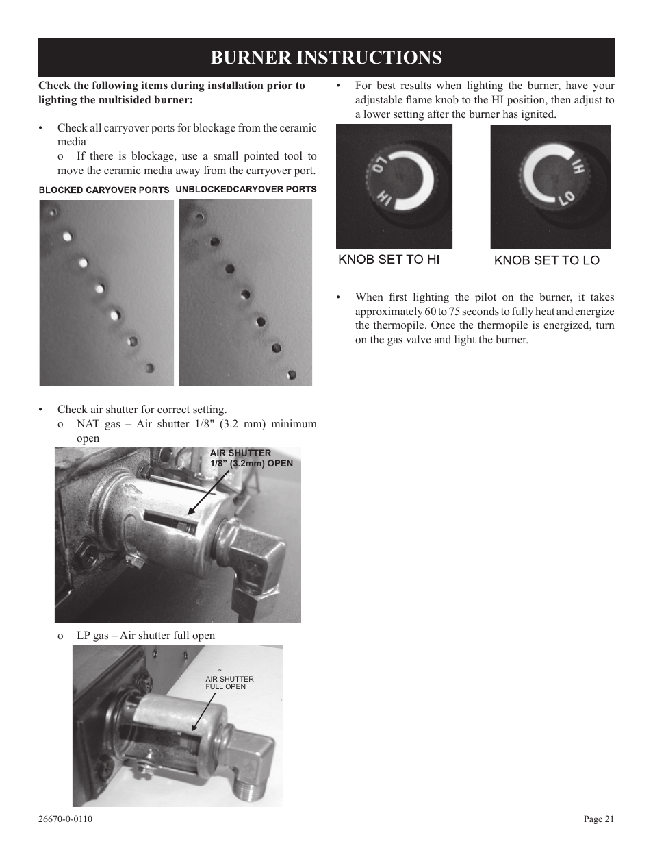 Burner instructions | Empire Comfort Systems VFP36SP32EN-2 User Manual | Page 21 / 40