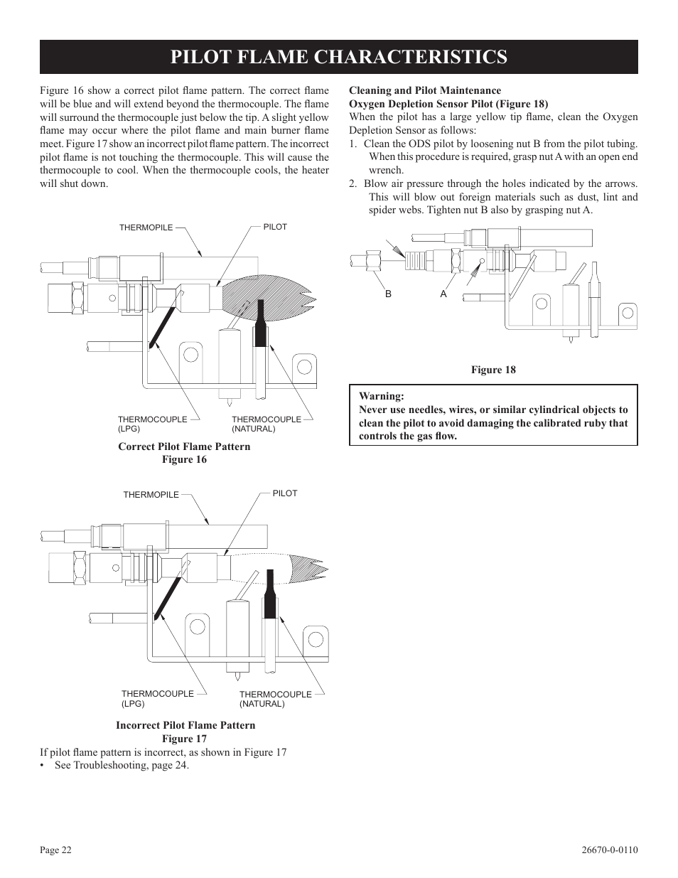 Pilot flame characteristics | Empire Comfort Systems VFP36SP32EN-2 User Manual | Page 22 / 40