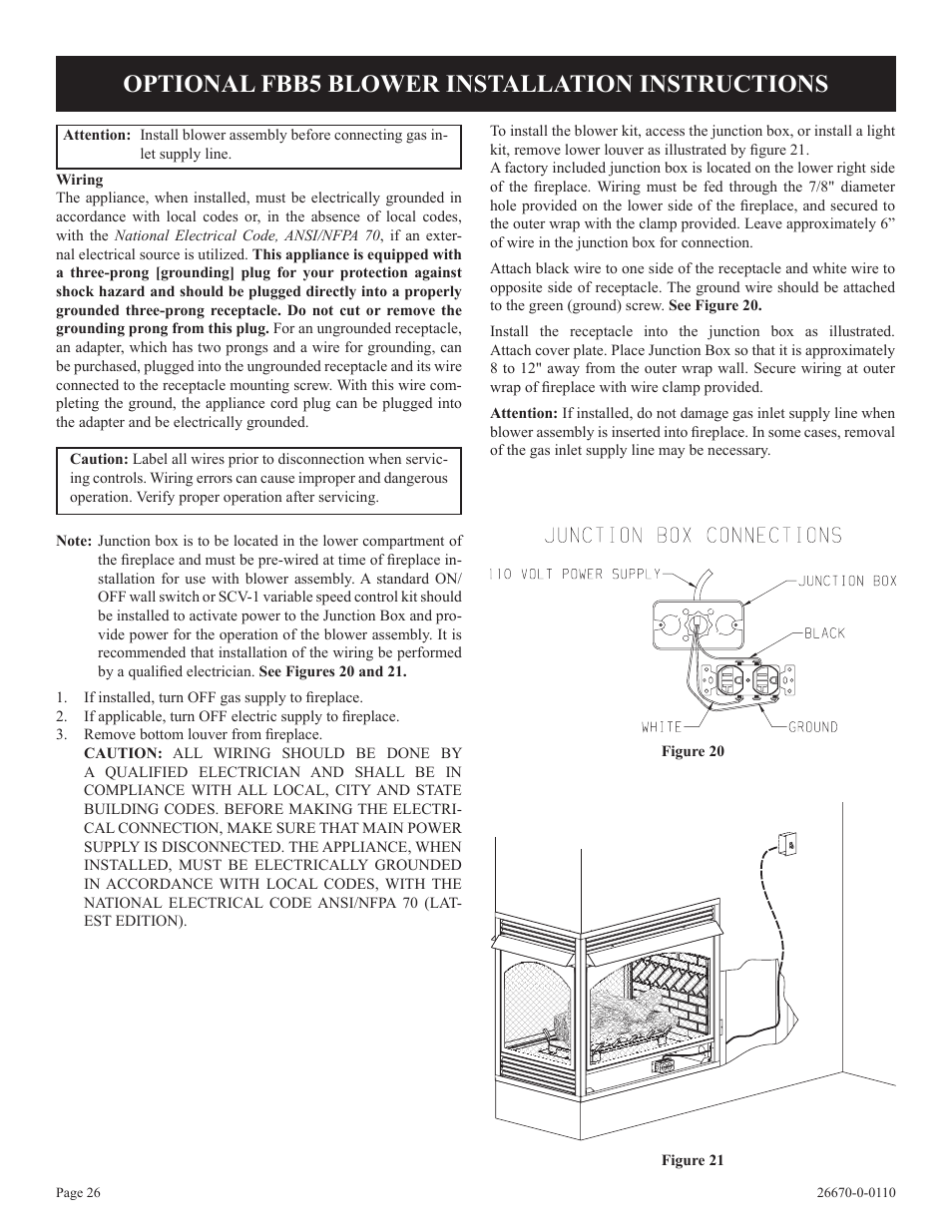 Optional fbb5 blower installation instructions | Empire Comfort Systems VFP36SP32EN-2 User Manual | Page 26 / 40