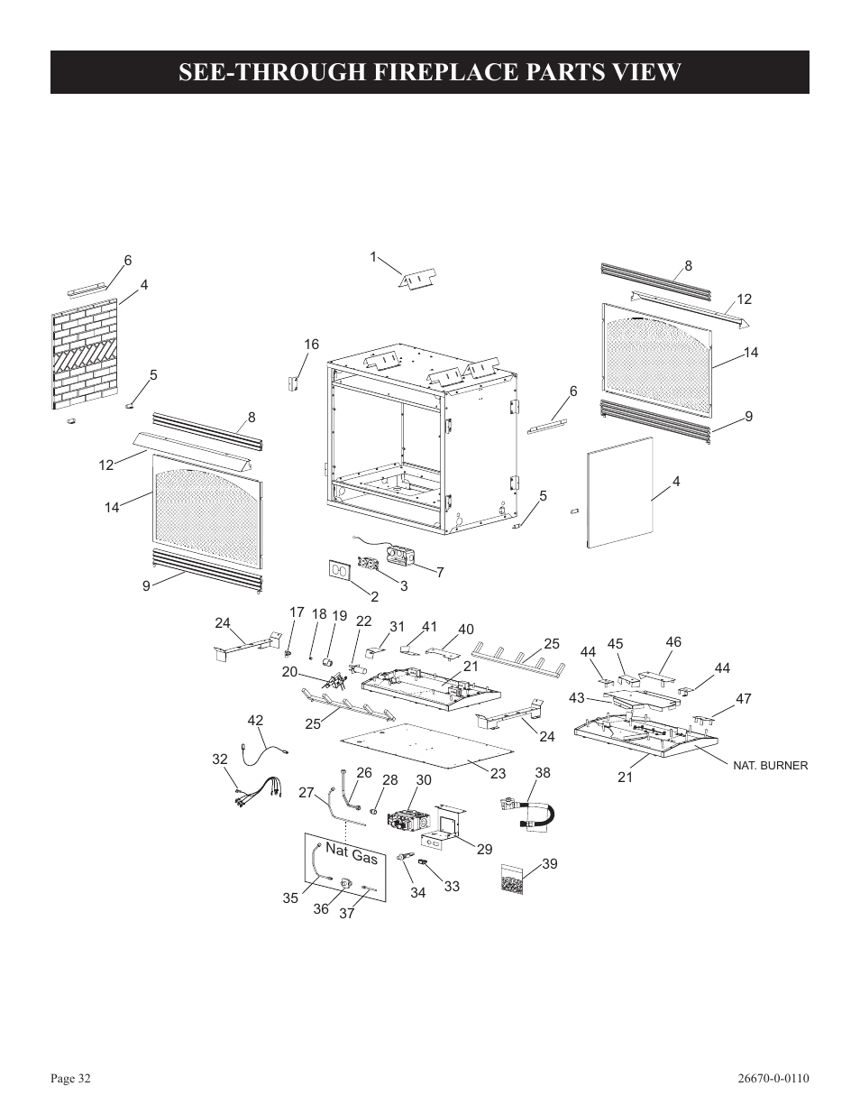 See-through fireplace parts view | Empire Comfort Systems VFP36SP32EN-2 User Manual | Page 32 / 40