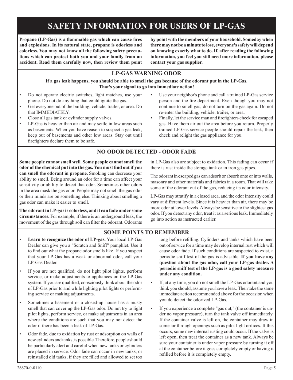 Safety information for users of lp-gas | Empire Comfort Systems VFP36SP32EN-2 User Manual | Page 5 / 40