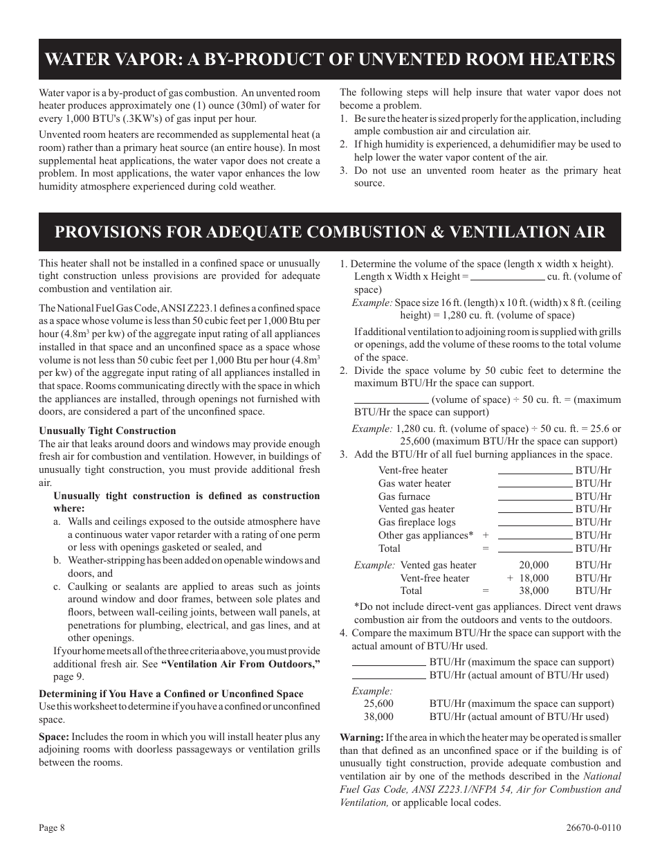 Water vapor: a by-product of unvented room heaters | Empire Comfort Systems VFP36SP32EN-2 User Manual | Page 8 / 40