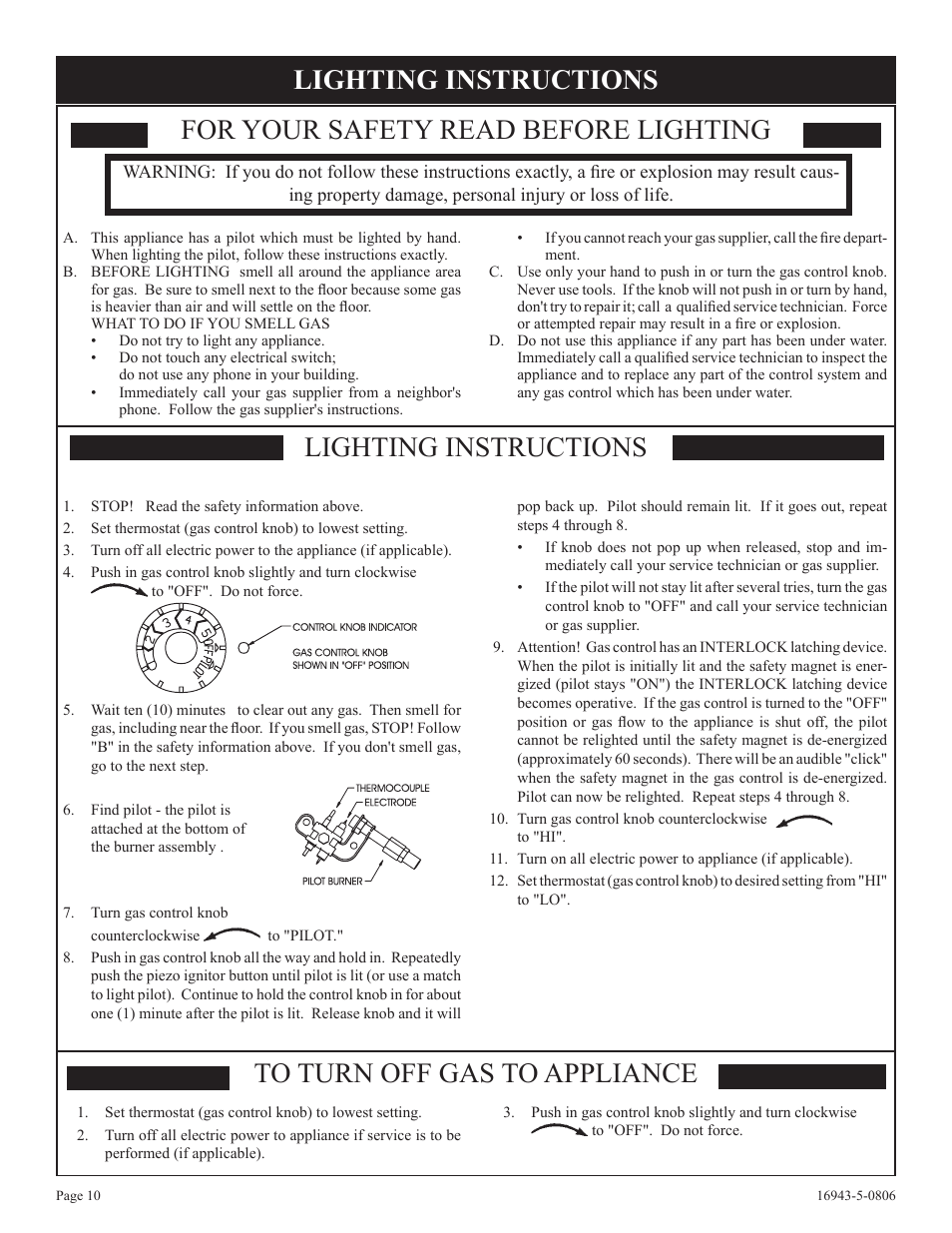 For your safety read before lighting, Lighting instructions | Empire Comfort Systems BF-30-2 User Manual | Page 10 / 20