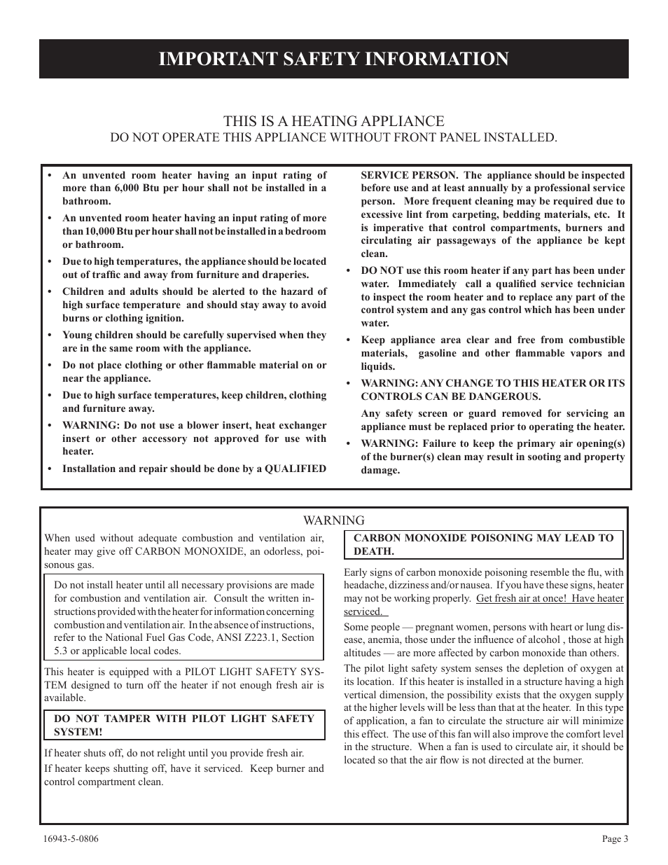 Important safety information, This is a heating appliance | Empire Comfort Systems BF-30-2 User Manual | Page 3 / 20