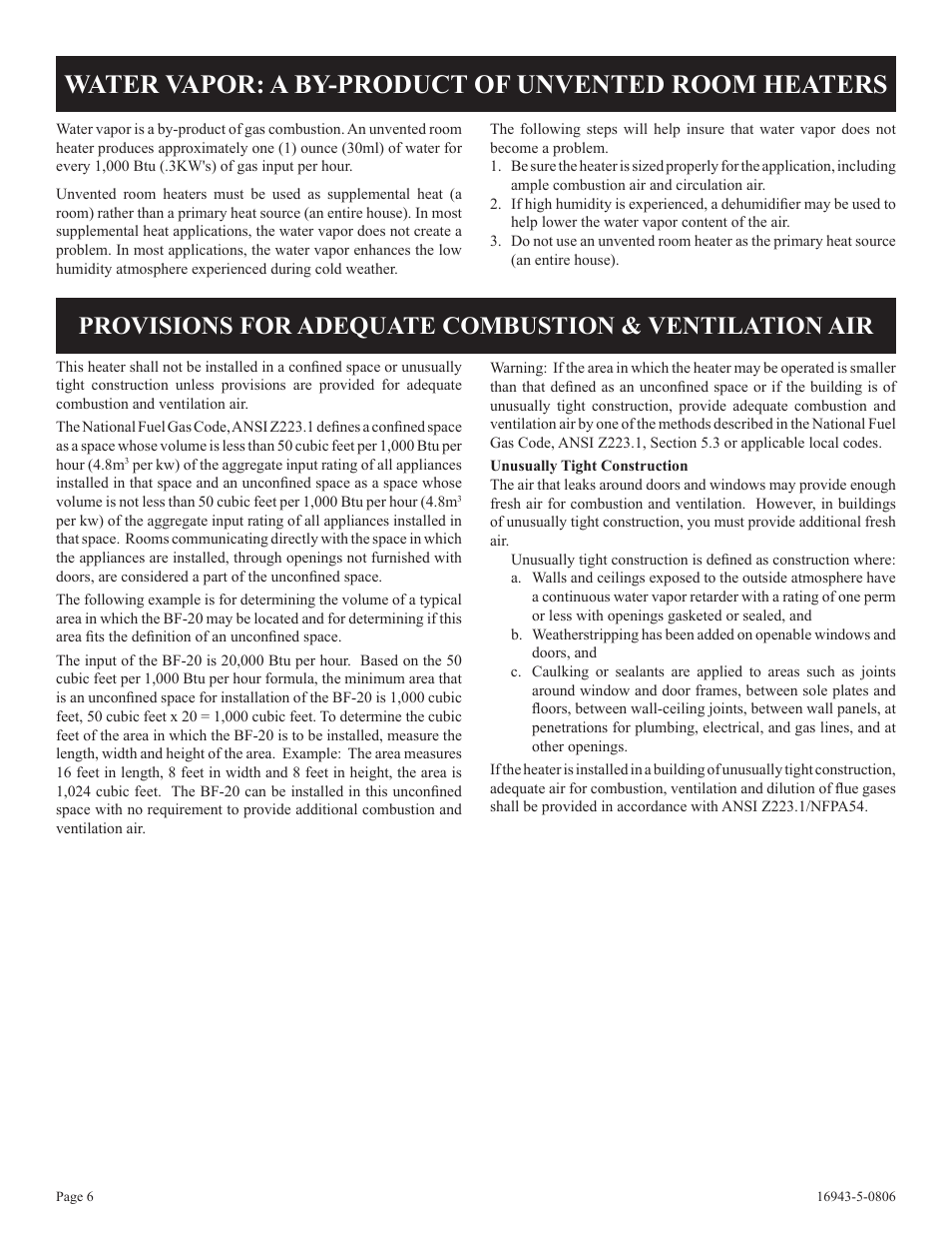 Water vapor: a by-product of unvented room heaters | Empire Comfort Systems BF-30-2 User Manual | Page 6 / 20