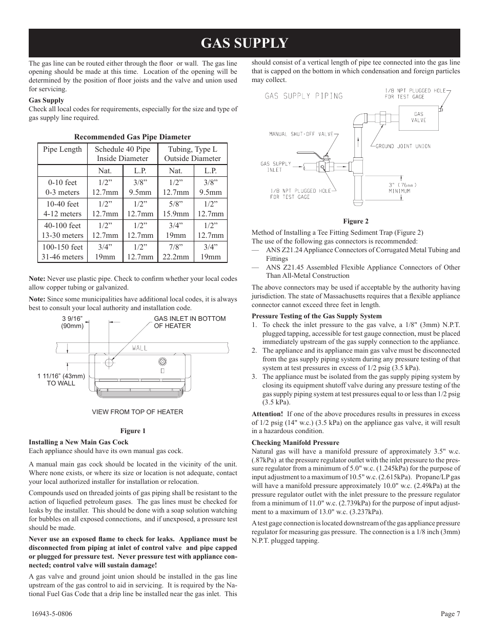 Gas supply | Empire Comfort Systems BF-30-2 User Manual | Page 7 / 20