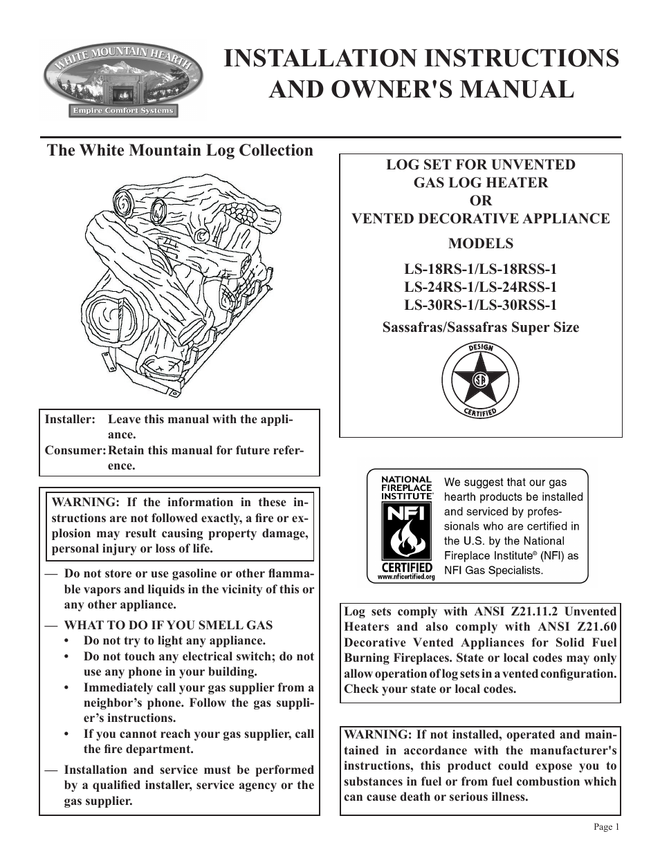 Empire Comfort Systems LS-18RSS-1 User Manual | 12 pages