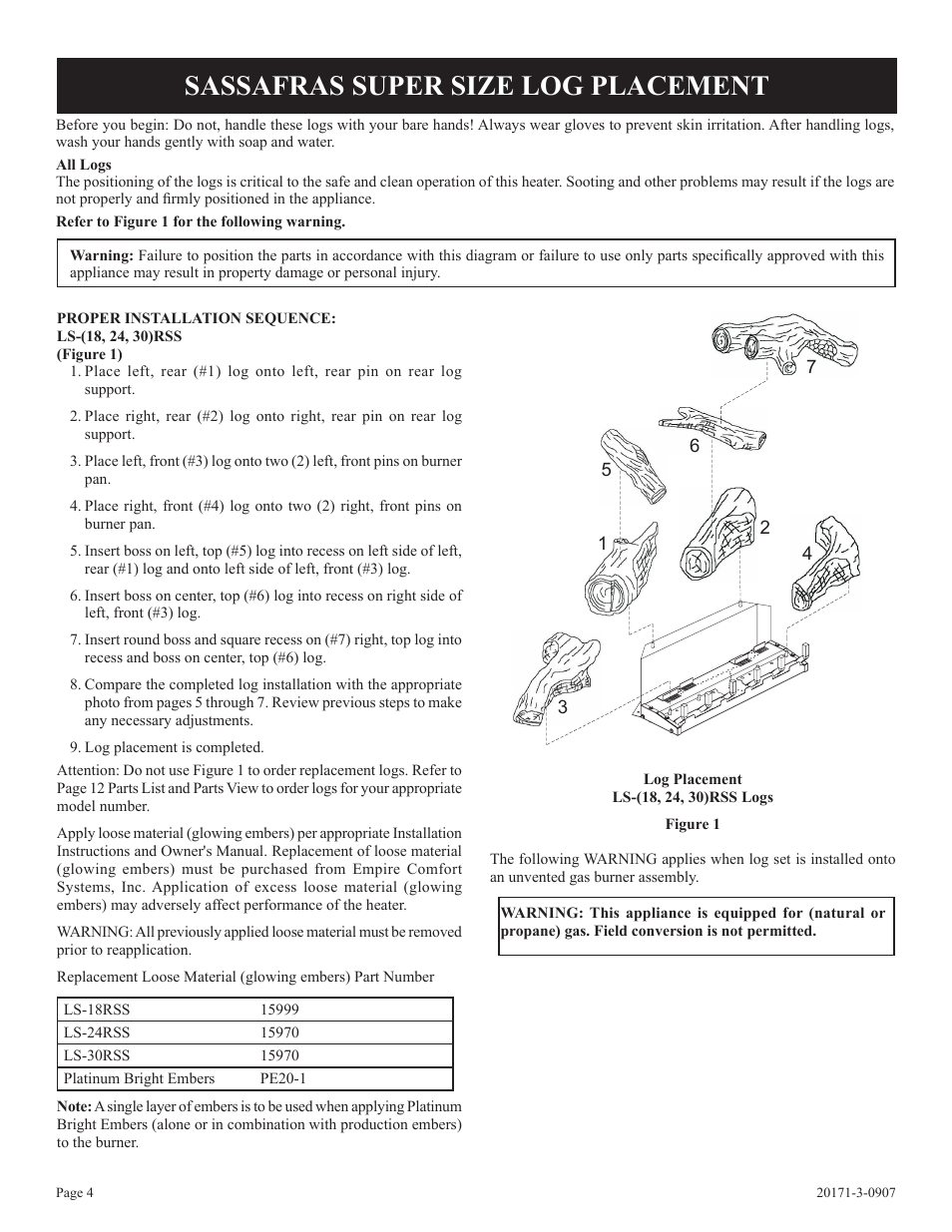 Sassafras super size log placement | Empire Comfort Systems LS-18RSS-1 User Manual | Page 4 / 12