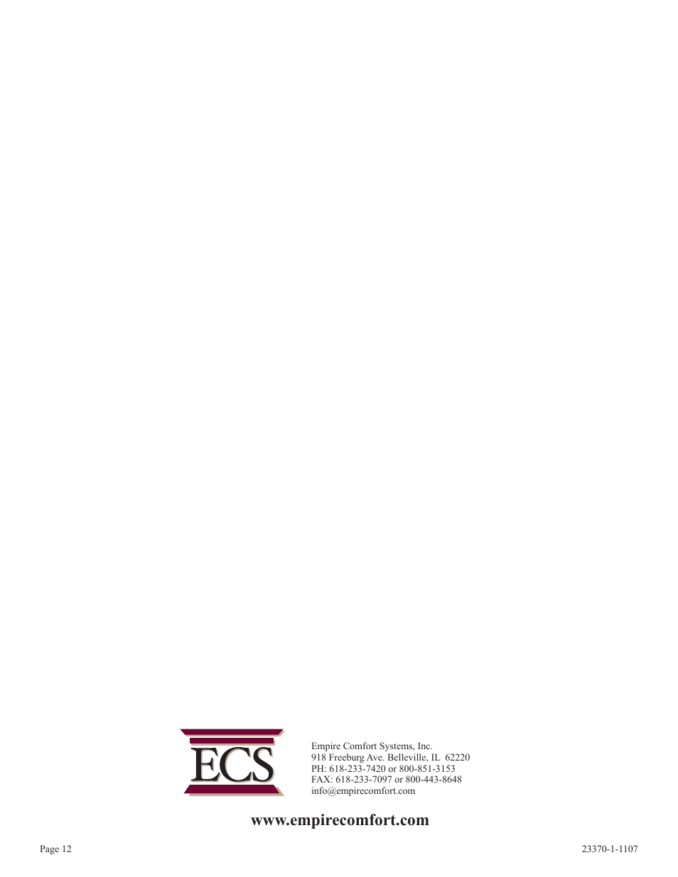 Empire Comfort Systems LSU18RR-1 User Manual | Page 12 / 12
