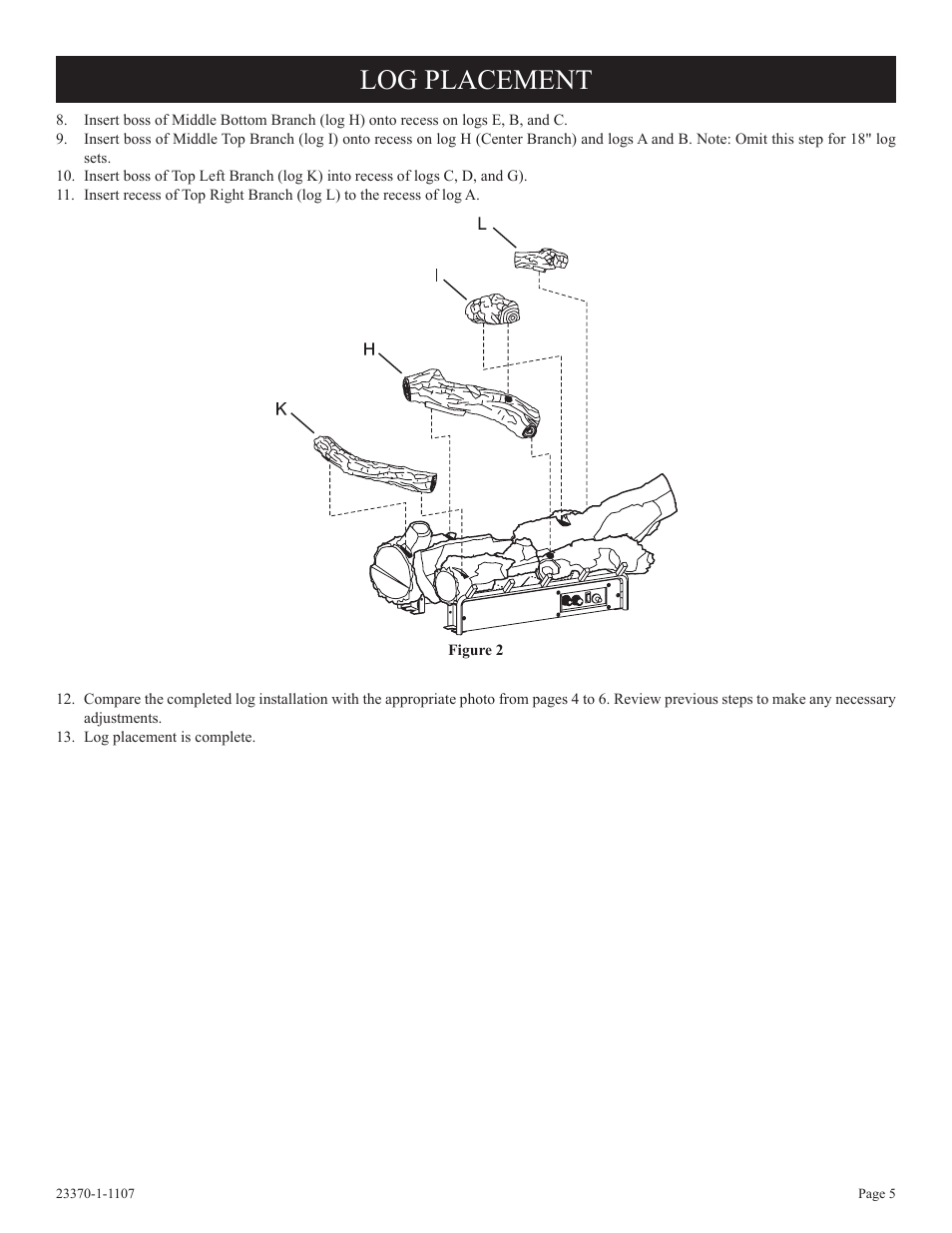 Log placement | Empire Comfort Systems LSU18RR-1 User Manual | Page 5 / 12