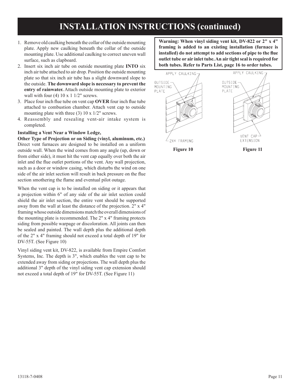 Installation instructions (continued) | Empire Comfort Systems DV-55T-1 User Manual | Page 11 / 20