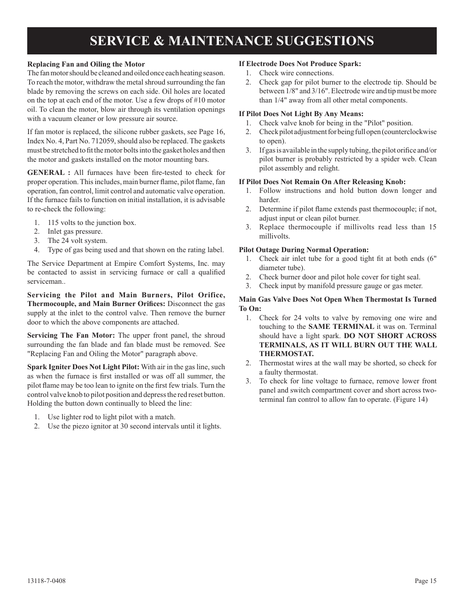 Service & maintenance suggestions | Empire Comfort Systems DV-55T-1 User Manual | Page 15 / 20