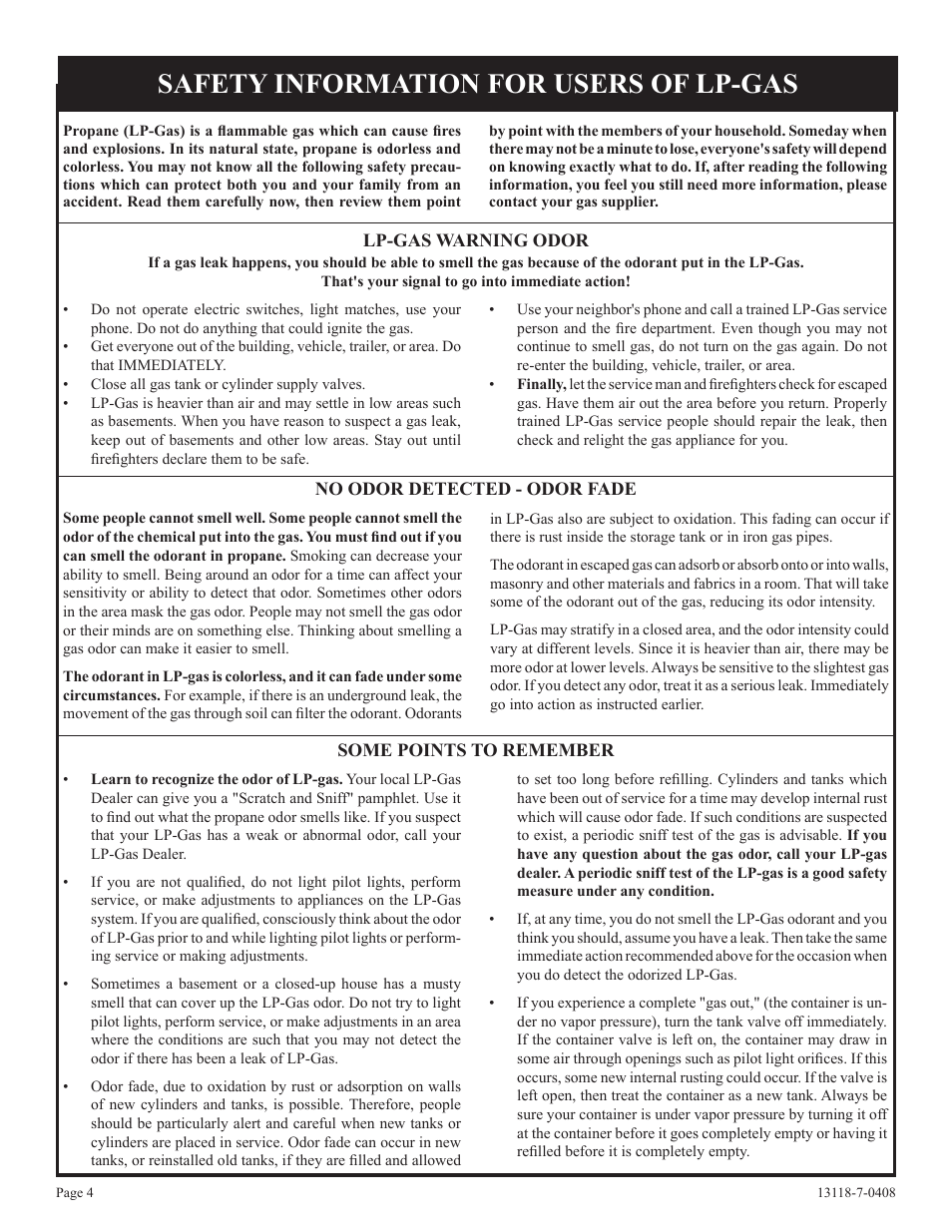 Safety information for users of lp-gas | Empire Comfort Systems DV-55T-1 User Manual | Page 4 / 20