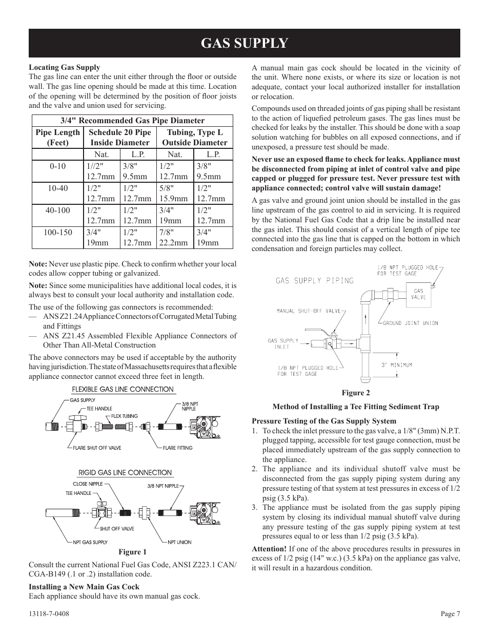Gas supply | Empire Comfort Systems DV-55T-1 User Manual | Page 7 / 20
