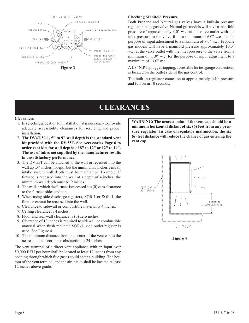 Clearances | Empire Comfort Systems DV-55T-1 User Manual | Page 8 / 20