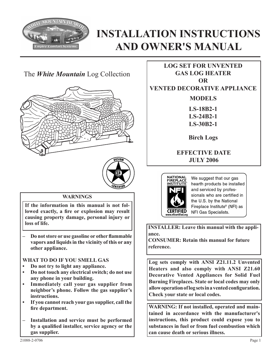 Empire Comfort Systems LS-30B2-1 User Manual | 12 pages