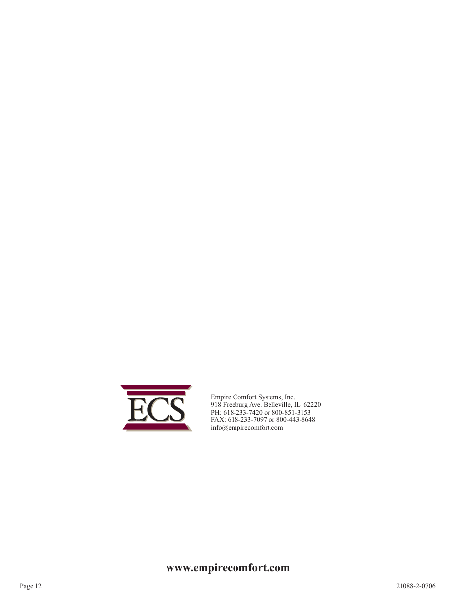 Empire Comfort Systems LS-30B2-1 User Manual | Page 12 / 12