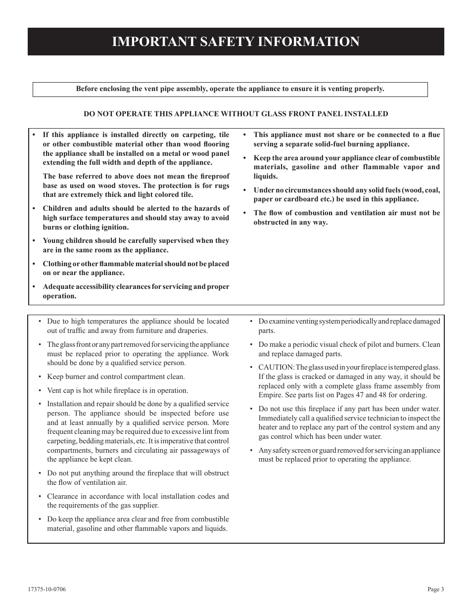 Important safety information | Empire Comfort Systems DVP48FP7 User Manual | Page 3 / 56