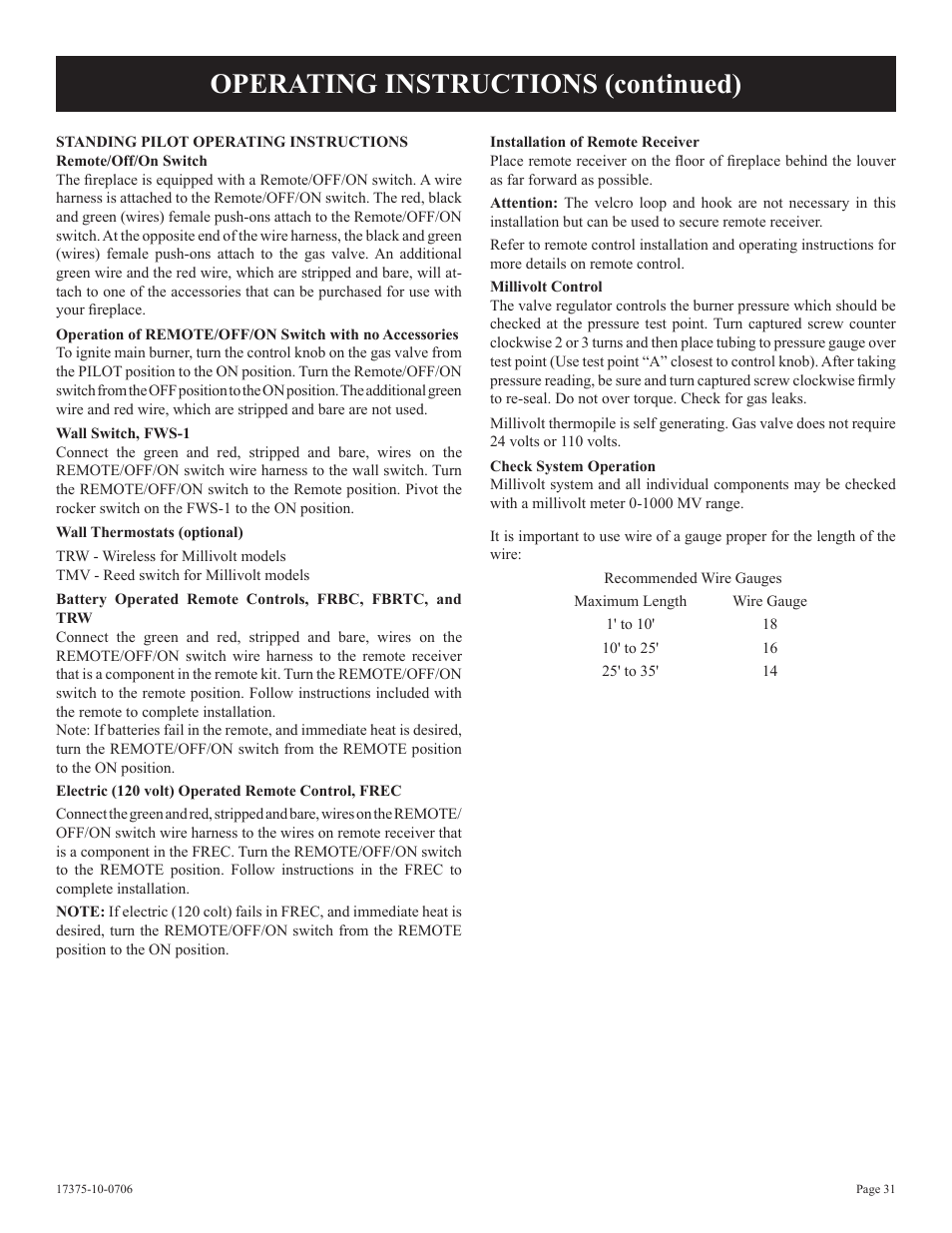 Operating instructions (continued) | Empire Comfort Systems DVP48FP7 User Manual | Page 31 / 56