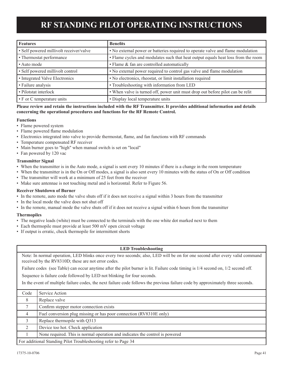Rf standing pilot operating instructions | Empire Comfort Systems DVP48FP7 User Manual | Page 41 / 56