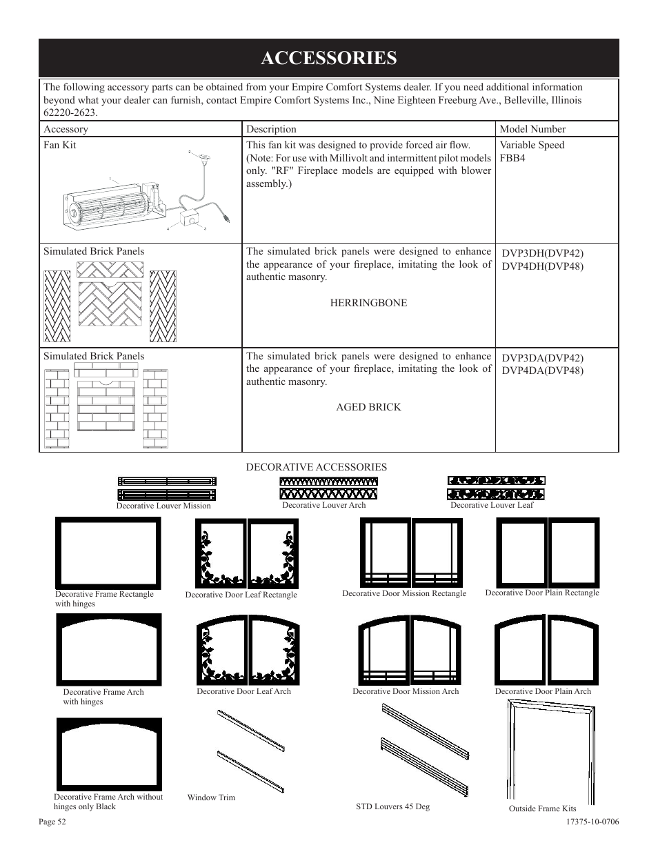 Accessories | Empire Comfort Systems DVP48FP7 User Manual | Page 52 / 56