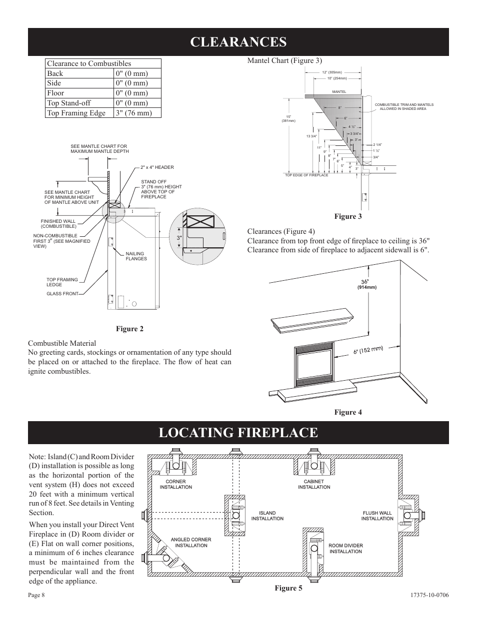 Clearances locating fireplace, Figure 4 | Empire Comfort Systems DVP48FP7 User Manual | Page 8 / 56
