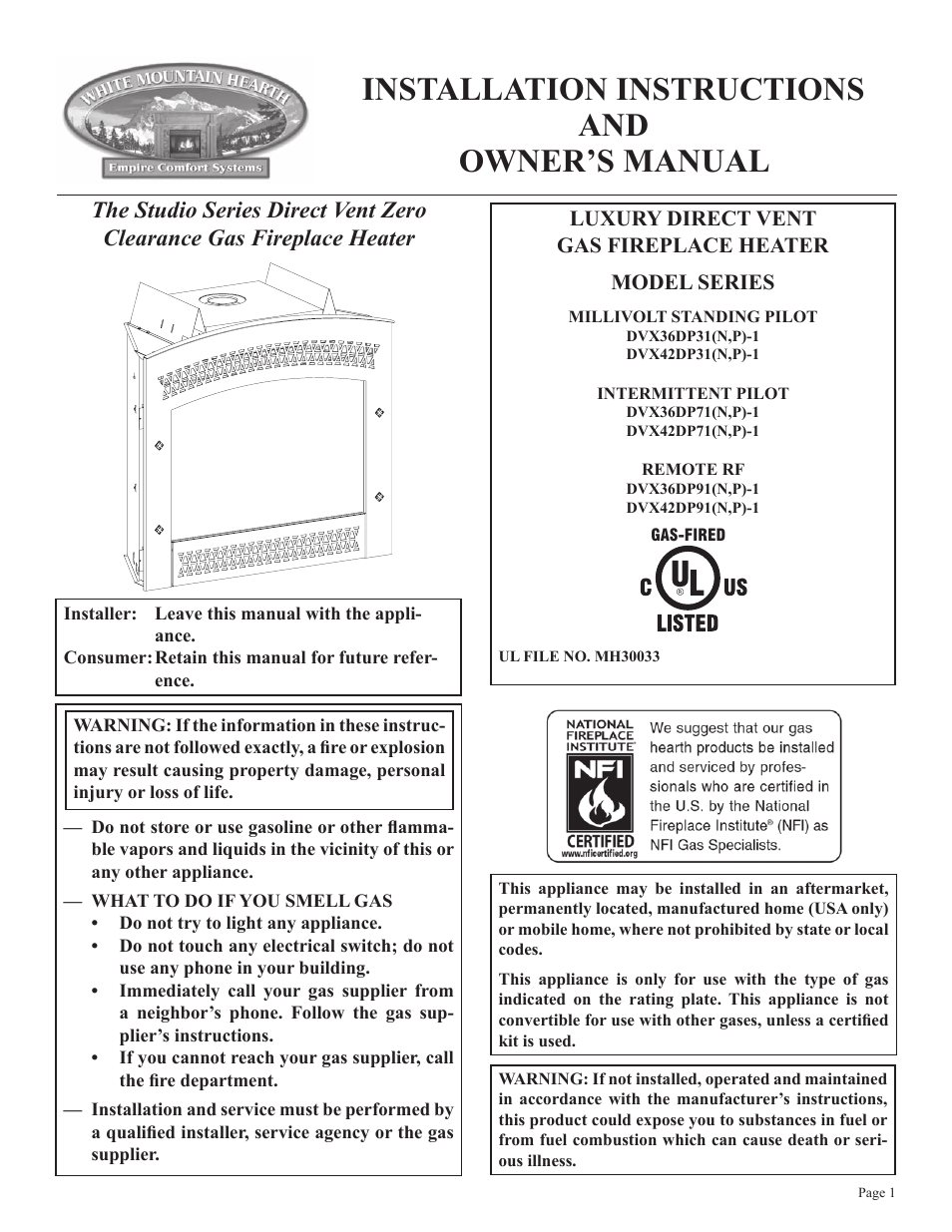 Empire Comfort Systems DVX36DP31 User Manual | 72 pages