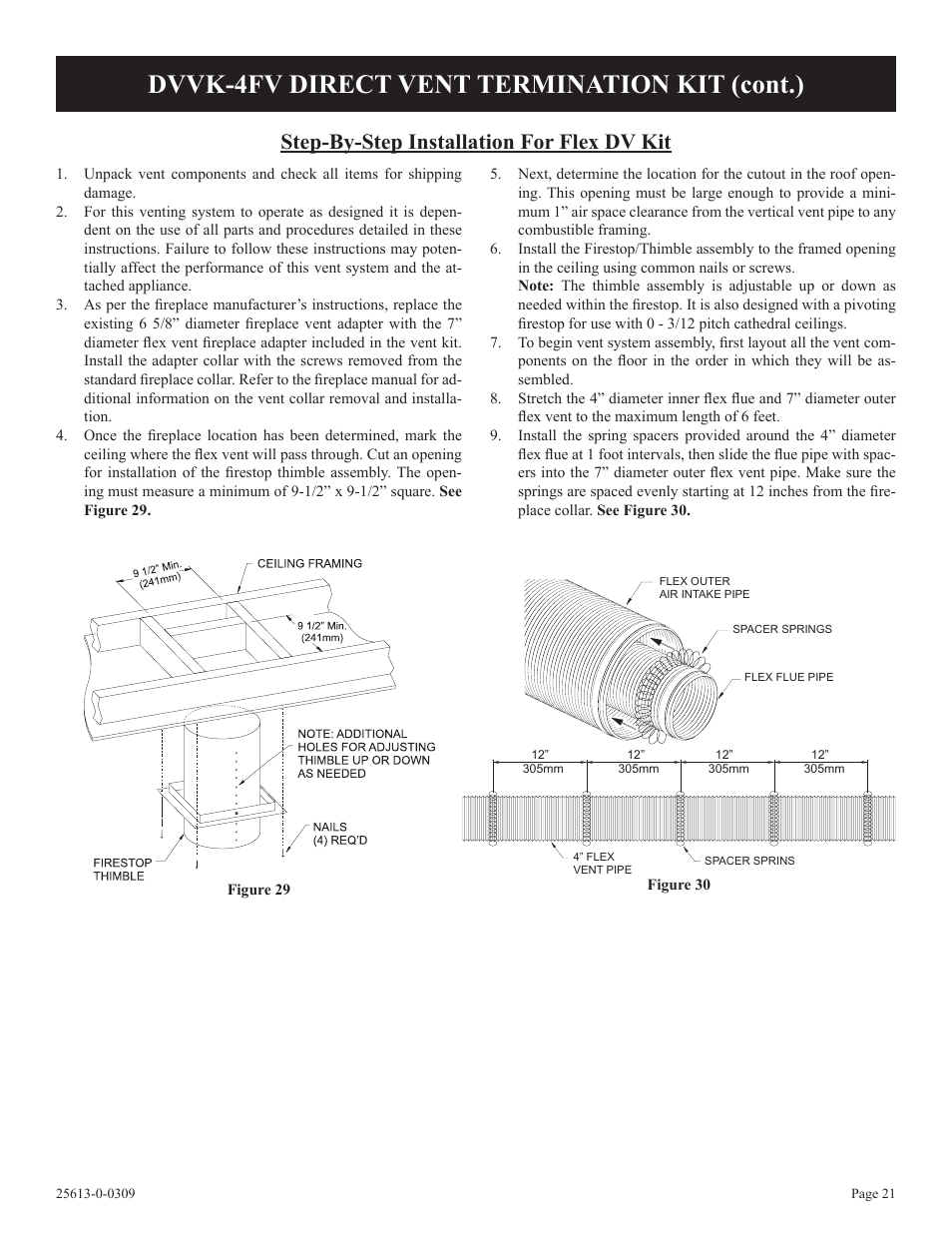 Dvvk-4fv direct vent termination kit (cont.), Step-by-step installation for flex dv kit | Empire Comfort Systems DVX36DP31 User Manual | Page 21 / 72