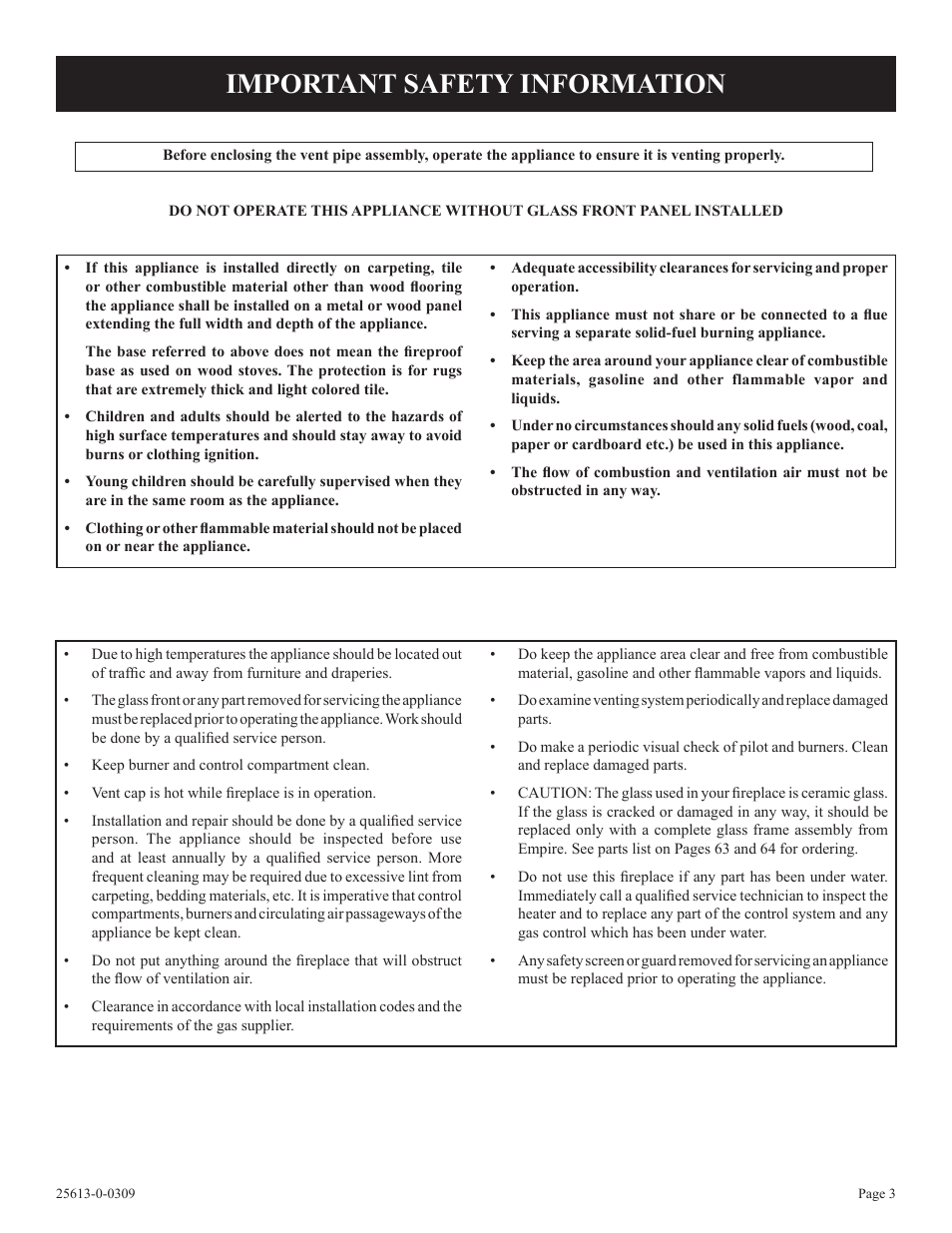 Important safety information | Empire Comfort Systems DVX36DP31 User Manual | Page 3 / 72