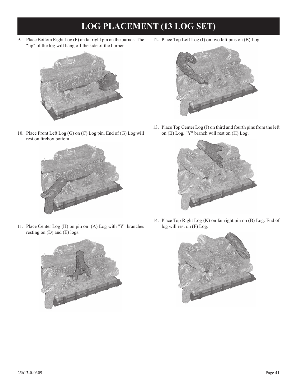 Log placement (13 log set) | Empire Comfort Systems DVX36DP31 User Manual | Page 41 / 72