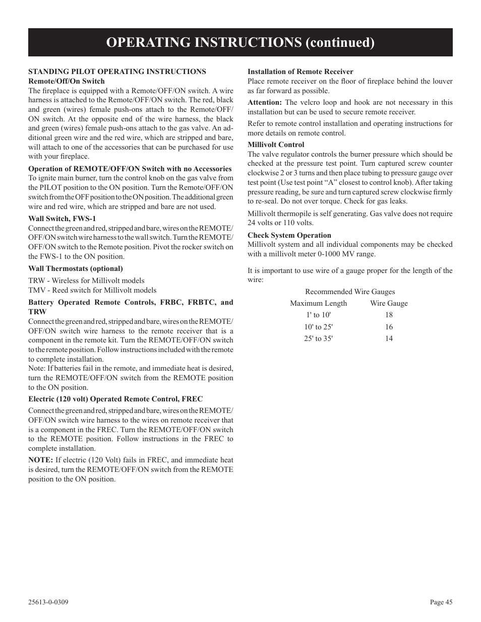 Operating instructions (continued) | Empire Comfort Systems DVX36DP31 User Manual | Page 45 / 72