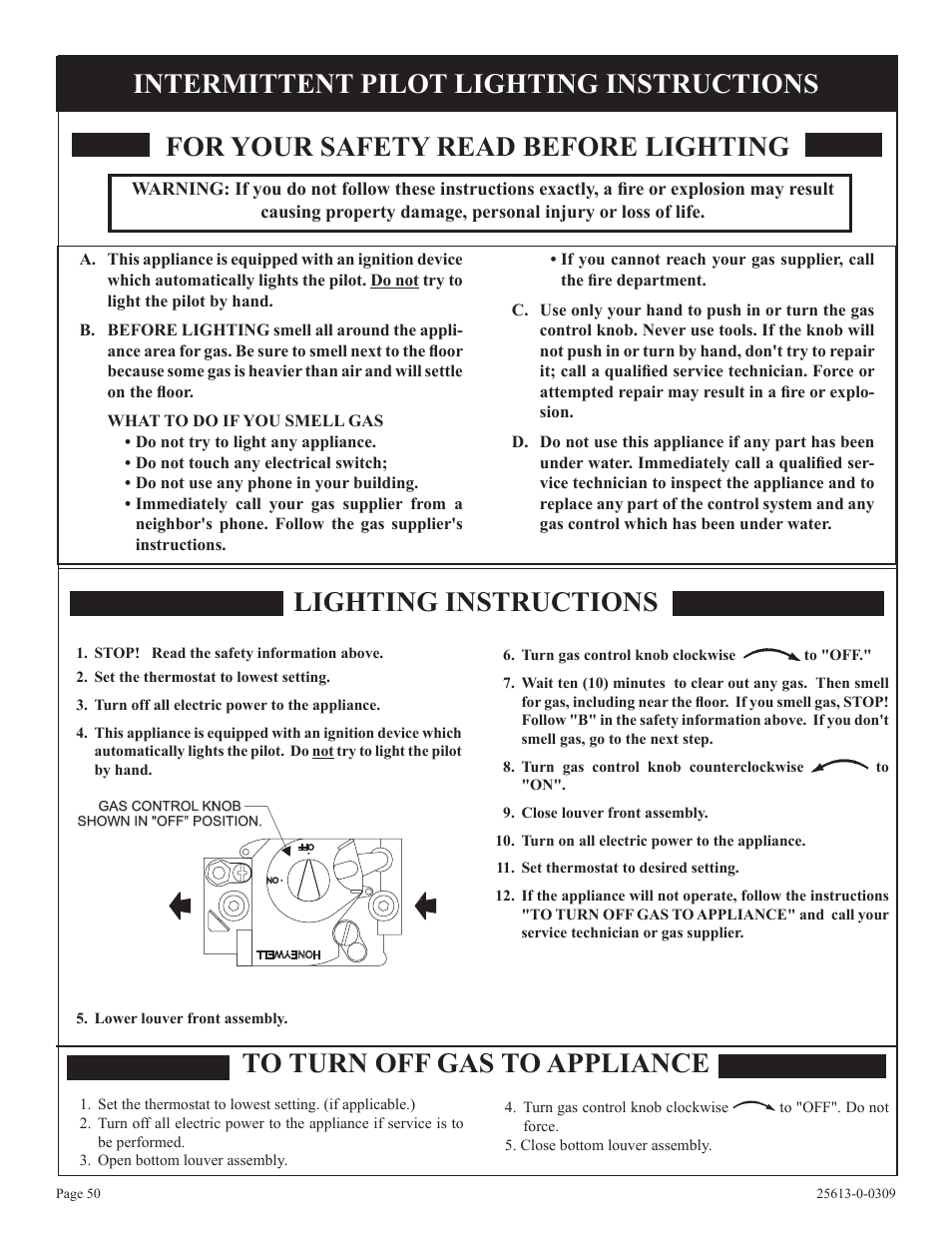 For your safety read before lighting, Lighting instructions, Intermittent pilot lighting instructions | Empire Comfort Systems DVX36DP31 User Manual | Page 50 / 72