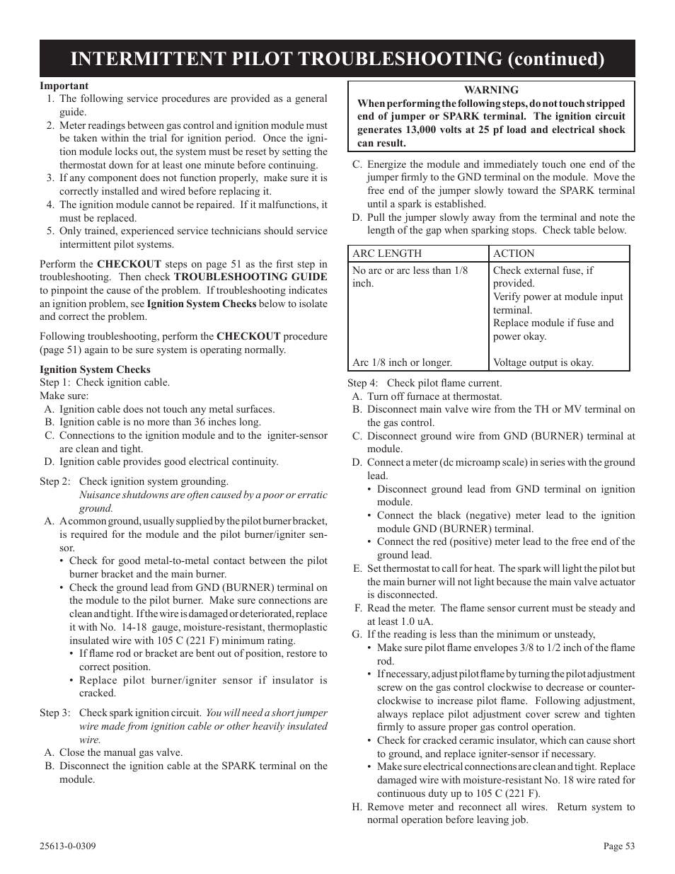 Intermittent pilot troubleshooting (continued) | Empire Comfort Systems DVX36DP31 User Manual | Page 53 / 72