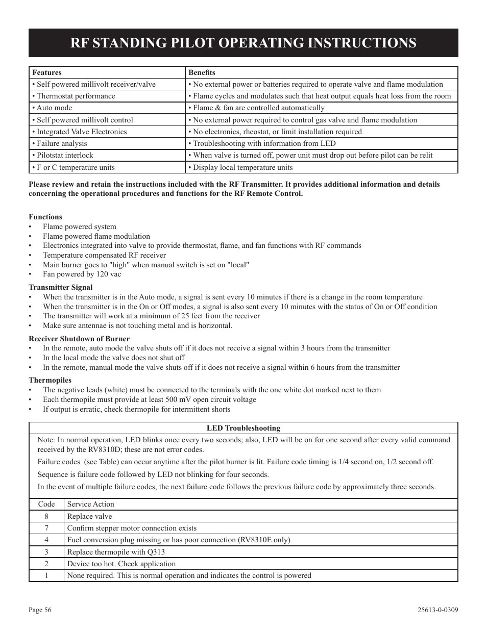 Rf standing pilot operating instructions | Empire Comfort Systems DVX36DP31 User Manual | Page 56 / 72