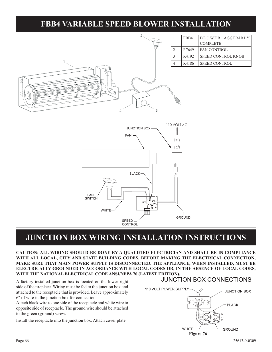 Fbb4 variable speed blower installation, Junction box wiring installation instructions | Empire Comfort Systems DVX36DP31 User Manual | Page 66 / 72