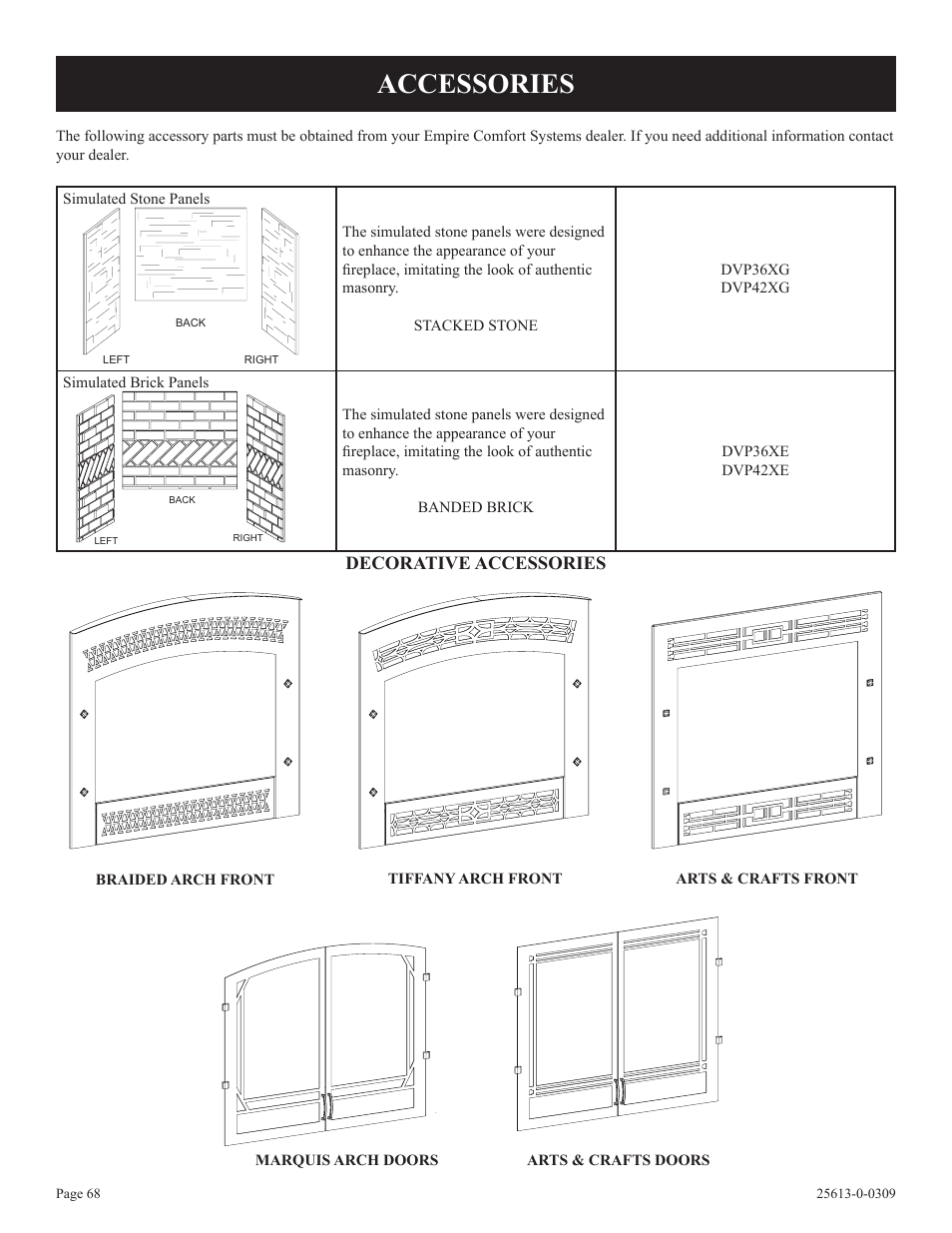 Accessories, Decorative accessories | Empire Comfort Systems DVX36DP31 User Manual | Page 68 / 72