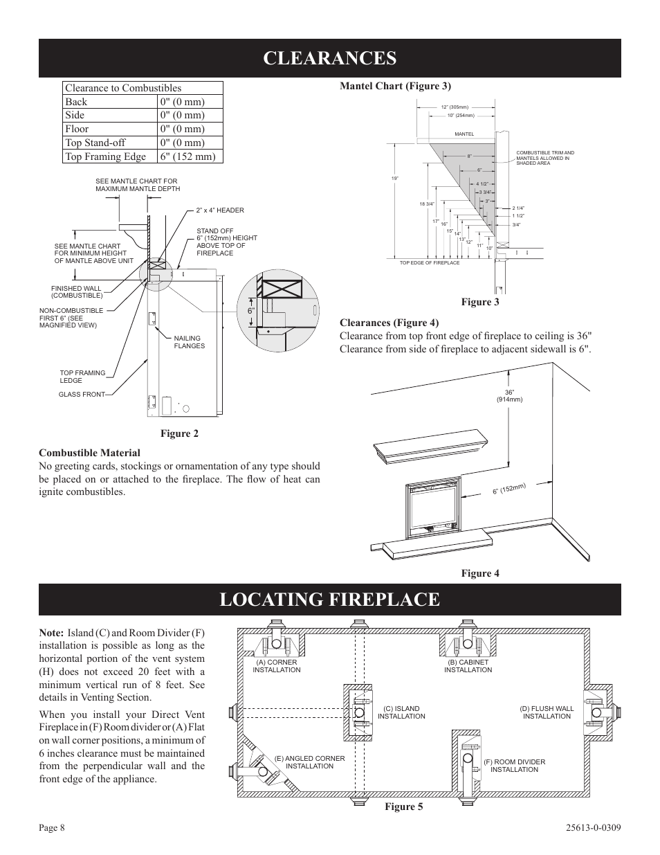 Clearances locating fireplace | Empire Comfort Systems DVX36DP31 User Manual | Page 8 / 72