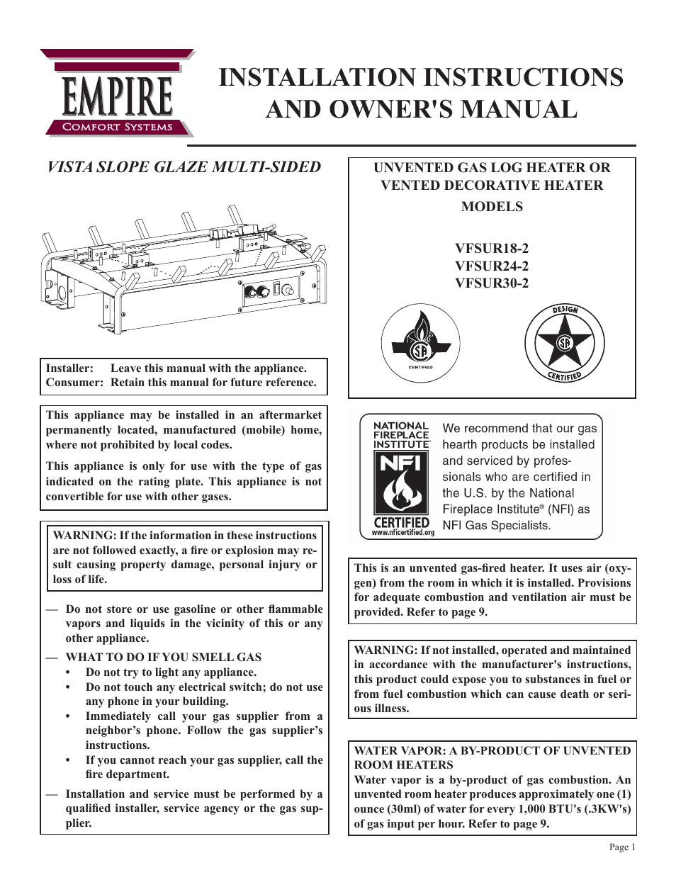 Empire Comfort Systems VFSUR30-2 User Manual | 24 pages